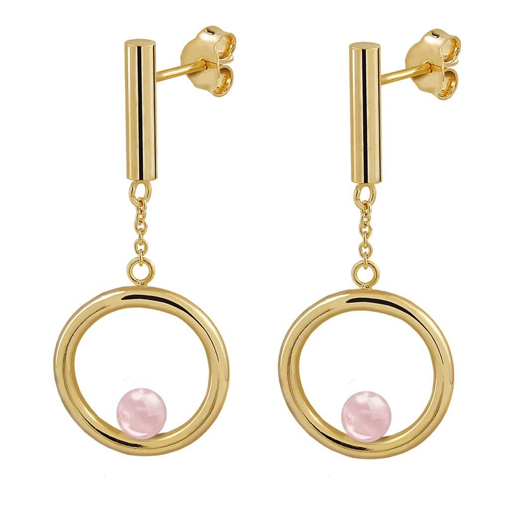 Pendientes de Aro y Piedra de Cuarzo Chapados en Oro Vermeil- Diseño Artesanal (Medida aprox. 4 cm de largo. Piedra semipreciosa de Cuarzo de 6 mm)