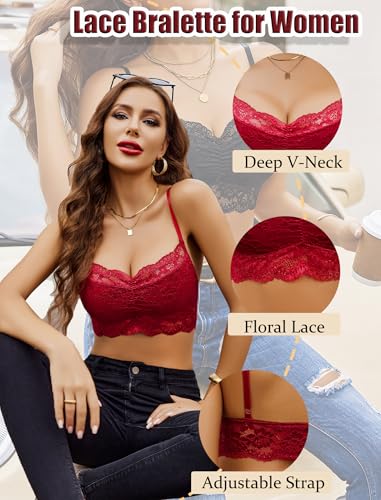 Image of Avidlove Lace Bralette for Women V Neck Cami Tank Y2k Camisoles Adjustable Spaghetti Strap Crop Top Non Padded
