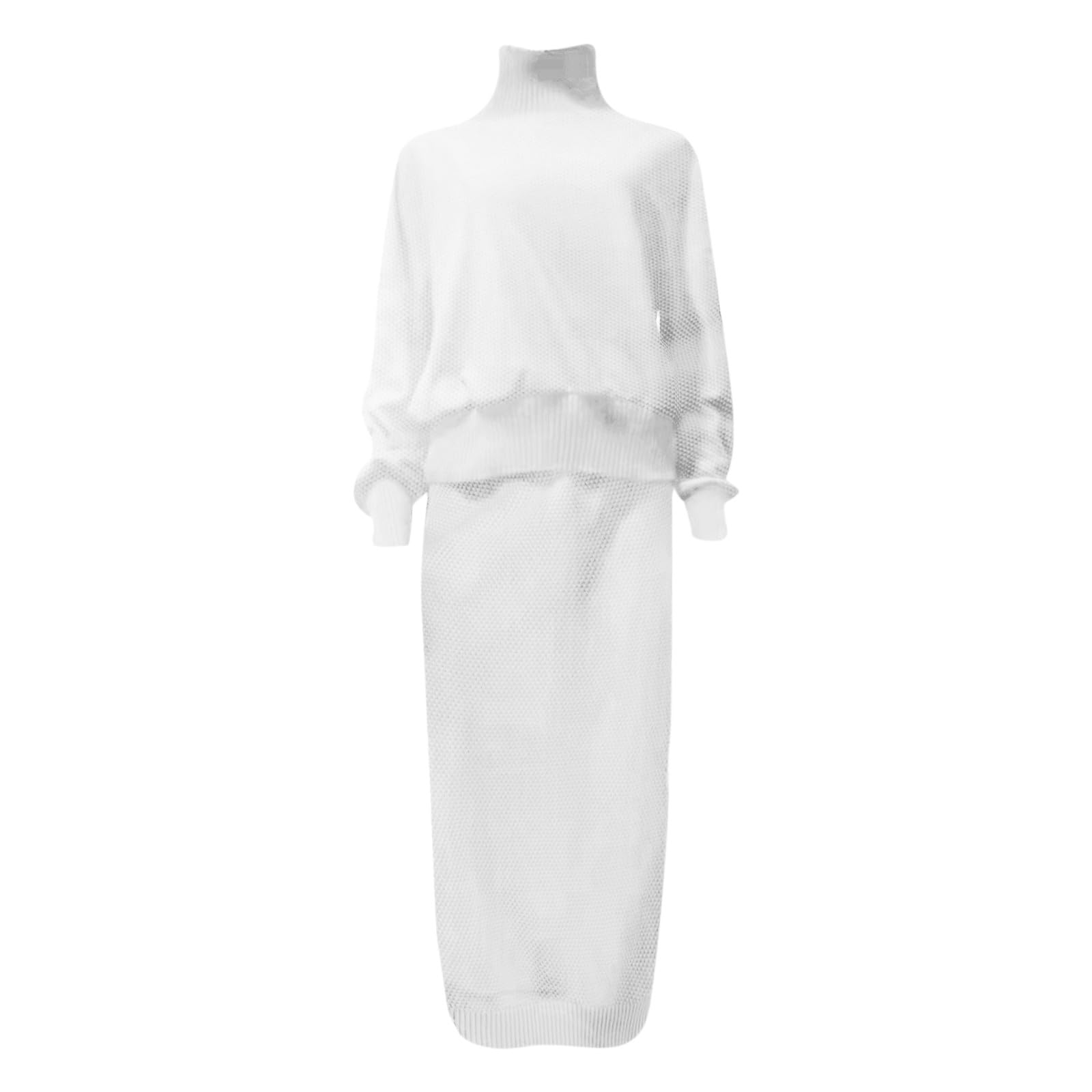Set Donna di Due Pezzi Maglione e Gonna Lunga con Collo e Maniche Lunghe Tuta Elegante per Occasioni Speciali