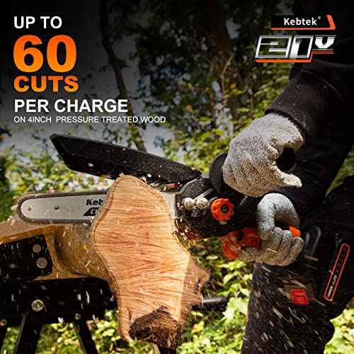 Kebtek Akku Kettensäge, 8 Zoll Mini Kettensäge mit Akku Elektro Kettensäge mit Bürstenlosem Motor, 21V Tragbar Einhand Kettensäge mit 2 Akkus für Gartenarbeit Baumbeschneidung Holzschneiden – Bild 3