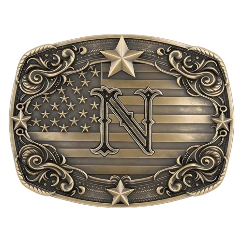 Image of Cowboy Belt Buckle for Men Vintage Western Rodeo Texas Initial Letter ABCDJMR to Z Belt Buckles