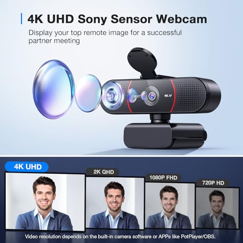 EMEET C960 4K Webcam: Sony Sensor, Auto Focus, Dual AI Mics, Light Correction, 73° FOV, Plug&Play for Zoom/Teams/Skype/Google Meet