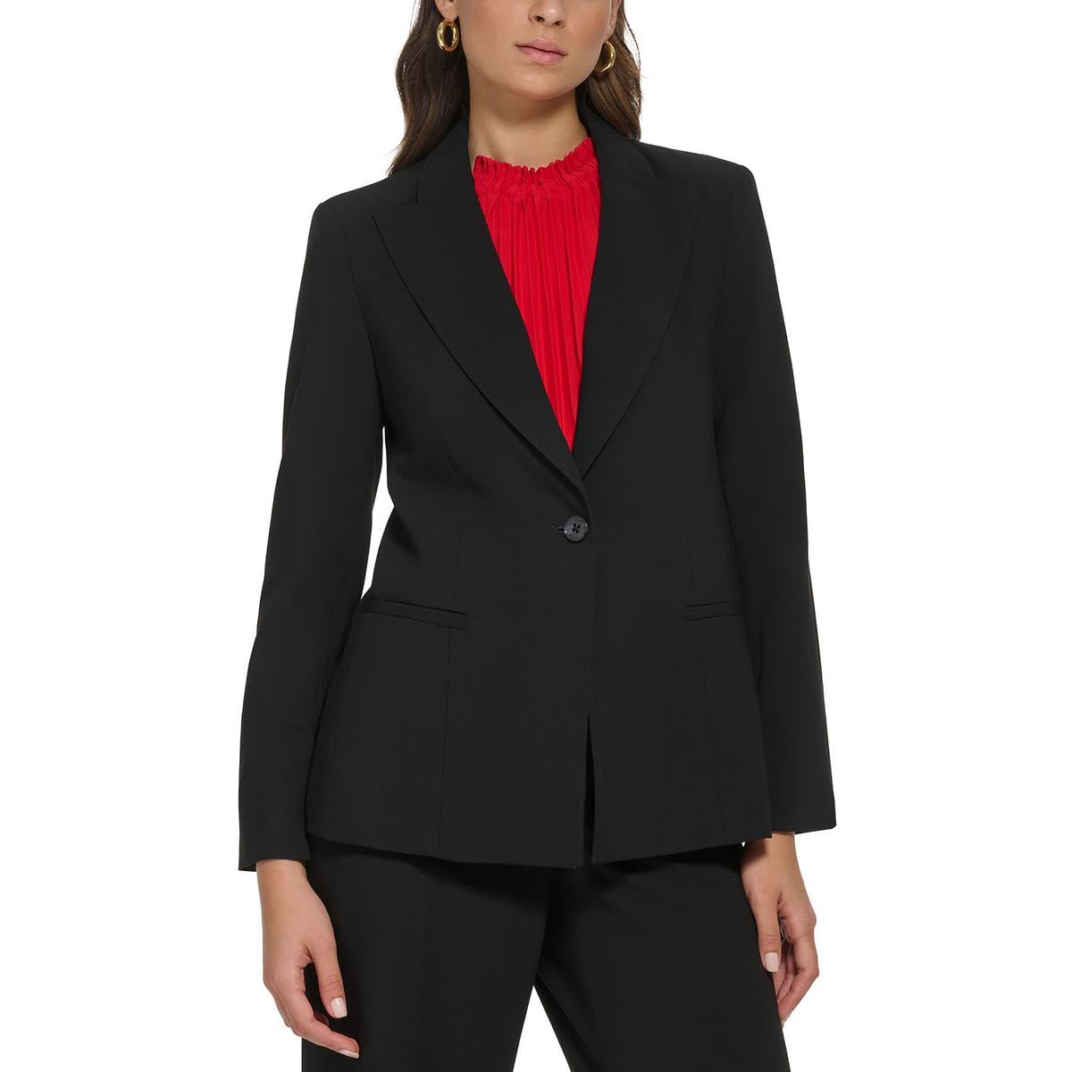 DKNY Womens Petites Notch Collar Suit Separate One-Button Blazer Black 10P