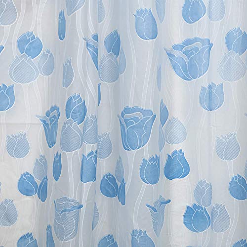 Image of SHAVIN PVC Blue Rose Printed 9 Feet Shower Curtain for Bathroom Waterproof Curtain for Bathroom with 8 Hooks (Pack of 1) (108 X 54 Inches)