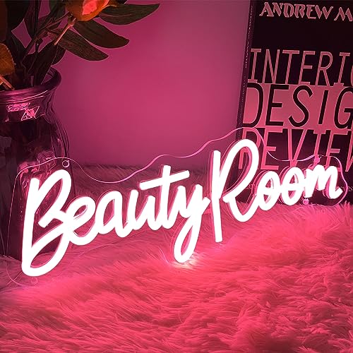 Image of Beauty Room Neon Sign For Spa Beauty Room Nail Brows Lashed Salon Studio LED Wall Art Decor For Business Stores Logo Barber Shops Led Word Indoor Custom Neon Lights 5V USB Powered Pink 40x14.4cm