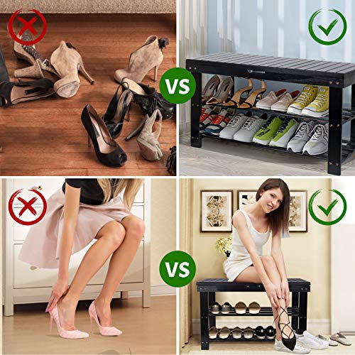 Artmalle Bamboo Shoe Rack Bench, 3-Tier Entryway Organizer Shelf With Storage Drawer,Holds Up To 300Lbs For Hallway Bedroom Living Room,27.5"X11"X17.5" (Black) #TOP2