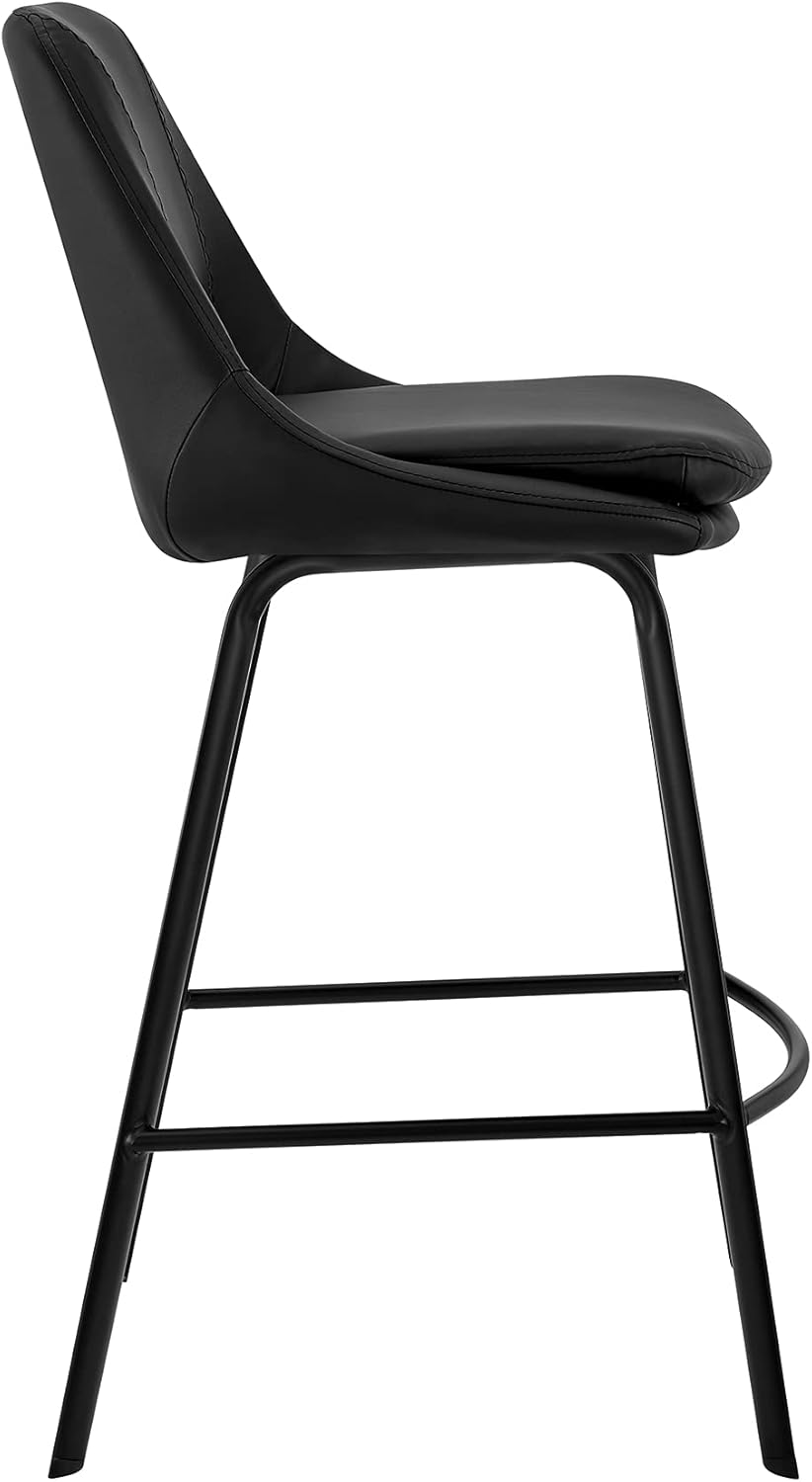 Armen Living Carise Black Faux Leather and Black Metal Swivel 30" Bar Stool