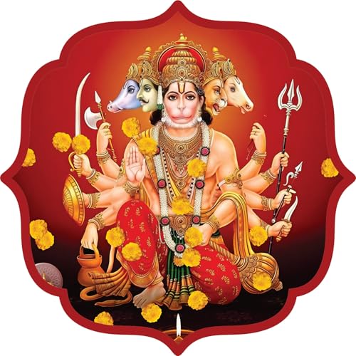 Image of BerryBox Panchmukhi Hanuman MDF Sticker Wall Frame Door Vastu Dosh Rectification Remedy Of Home, Office And Factory MDF Photo Poster with self adhesive tape 4 inch (Style 6)