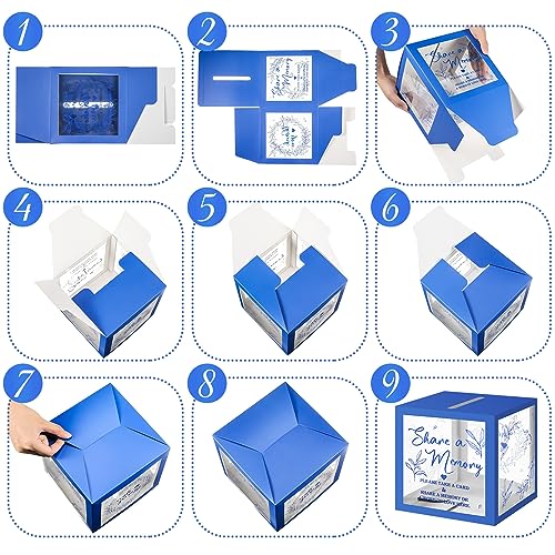 Image of Pajean 50 Pcs Greenery Share a Memory Card for Celebration of Life Cards Box with Clear Windows Memory Box for Funeral Wedding Birthday Graduation Bridal Shower Guest Card Ideas(Clear,Dark Blue)