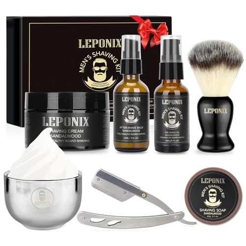 Mens Shaving Kit, Include Straight Razor, Sandalwood Shaving Soap &