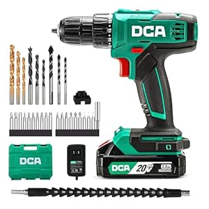 DCA Cordless Drill Set, 40 N.m Torque, 10mm Keyless Chuck, Electric Power Drill with 2.0Ah Battery and Charger,18+1 Position,35-Piece 20V Drill Driver Kit, ADJZ2035