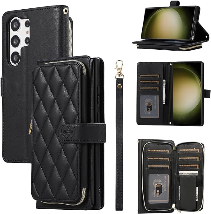 for Samsung Galaxy S25 Ultra Case Wallet, 6-Card Holder, Black