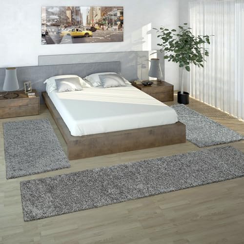 Paco Home Bettumrandung Läufer Shaggy Hochflor Langflor Teppich in Grau...