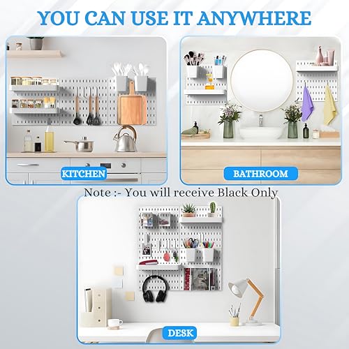 Image of SUNCHHAYA Peg Board, Pegboard for Wall Organizer, Peg Board for Wall As Kitchen Organizer, Desk Organiser, Kitchen Storage Rack Mounted with Pegboard Accessories (Black)
