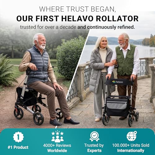Image of Helavo Foldable Rollator with Seat - Lightweight Aluminum Rolling Walker for Seniors and Adults