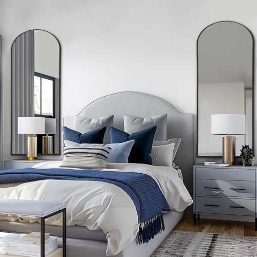 56"X18" Full Length Mirror, Black Floor Mirror with Stand Hanging or Leaning Against Wall Aluminum Alloy Frame Wall Mirror Full Length Tempered Glass for Bedroom Living Room - Image 3