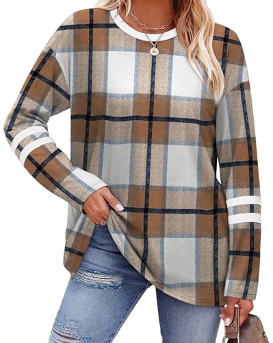 Image of Sampeel Long Sleeve Shirts for Women Color Block Casual Tops Fall Outfits 2026 Basic Tees Trendy Spring Clothes