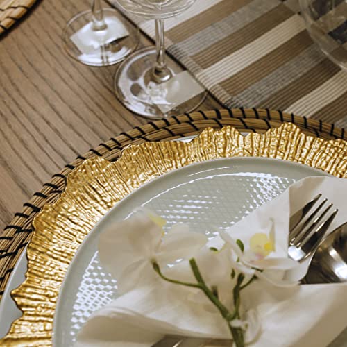 Umisriro Gold Charger Plates,13 Inch Metallic Reef Plastic Chargers For Dinner Plate, Decorative Chargers For Wedding,Elegant Parties, Banquets And Table Decor(Set Of 6) #TOP1