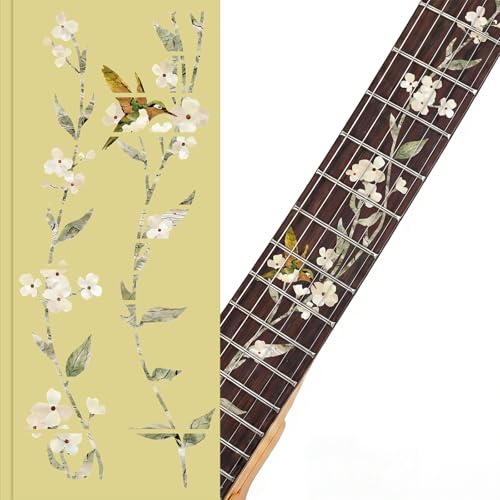 Fuyoooo 2 Pack Guitar Fret Markers Stickers Guitar Fretboard Stickers White Pearl Style Fits 21 22 & 24 Fret Guitars(Hummingbirds Flowers)