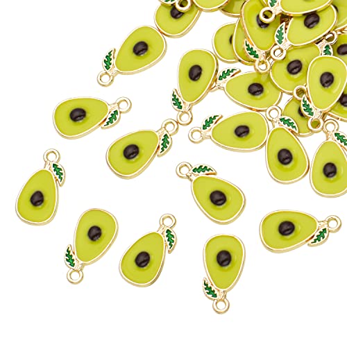 Image of Pack of 80 Avocado Enamel Charms Gold Plated Colored Pendants Hawaii Style Accessories for Necklace Bracelet Jewelry Making DIY Crafting