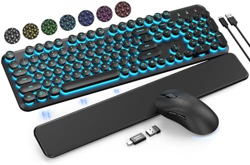 Wireless Keyboard and Mouse Backlit - Typewriter Keyboard with Ma...