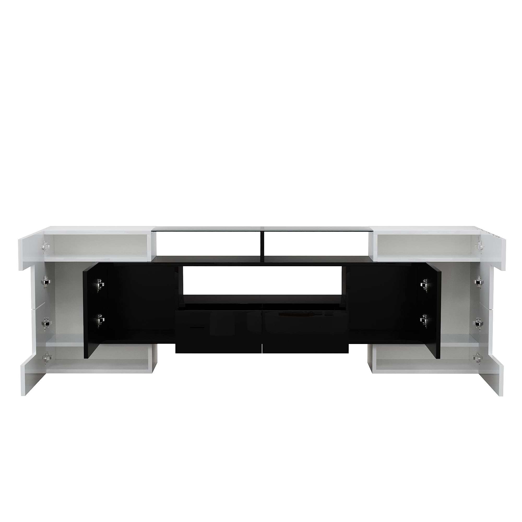 Lowboard per TV moderna, larghezza 200 cm, bianco lucido e grigio, con illuminazione LED RGB, 6 ante e 2 cassetti, armadietto multimediale (bianco+nero + MDF)