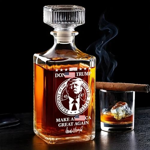 US Patriotic Pride Glass Whiskey Bottle 26oz Whiskey Decanter(Bottle Only) Political Republican Gift for Home Bar 47th President Supporters Independence Day & Fathers Day Gift (Land of Liberty)