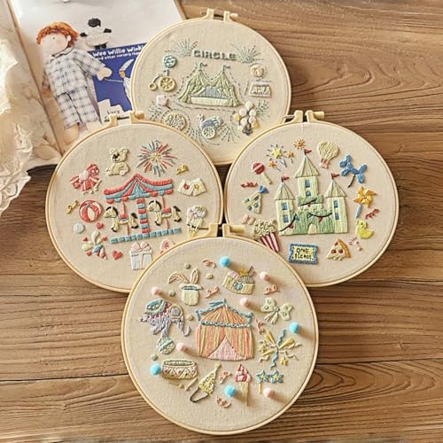 Image of Fruasio Carnival Embroidery Kit, Circus-Themed Embroidery Set for Beginners, DIY Embroidery Bamboo Hoop Art, Perfect for Home Decor and Gifts (Circus & Carousel)