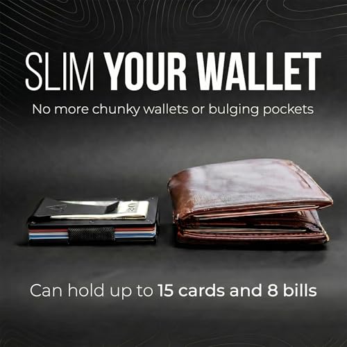 Image of Mountain Voyage Co Minimalist Wallet for Men & Women - Slim RFID Wallet, Scratch Resistant, Credit Card Holder & Money Clip, Easily Removable Money & Cards, (Black Titanium)