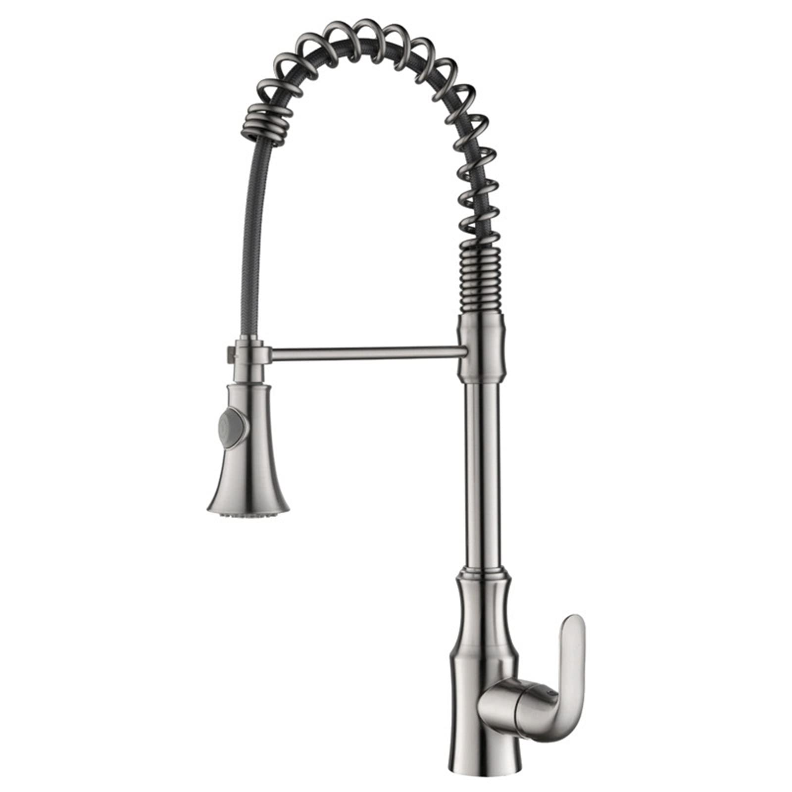 ZYCHSJXA Kitchen Bath Taps Faucet with Pull Down Sprayer Commercial Solid Brass Single Handle Spring Sink Swivel 2-Function Out Mixer,Brushed