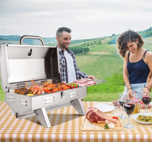 Rovsun Portable Tabletop Propane Grill, Outdoor Gas Grill With Built-In Thermometer & Full Stainless Steel Body For Picnic Camping Bbq Rv Patio Garden #TOP1