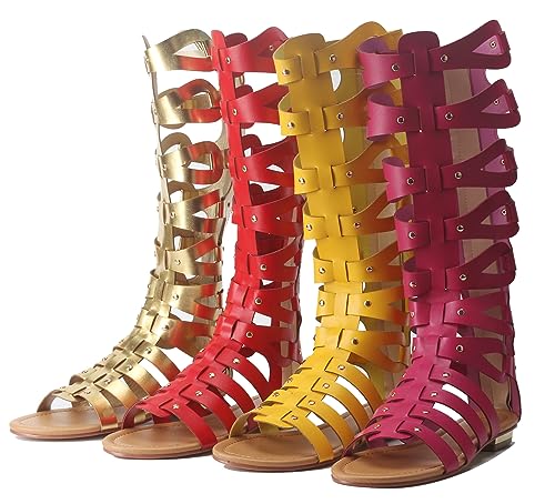 Image of Hanfike Knee High Sandals for Women Gladiator Cut Out Summer Roman Boots