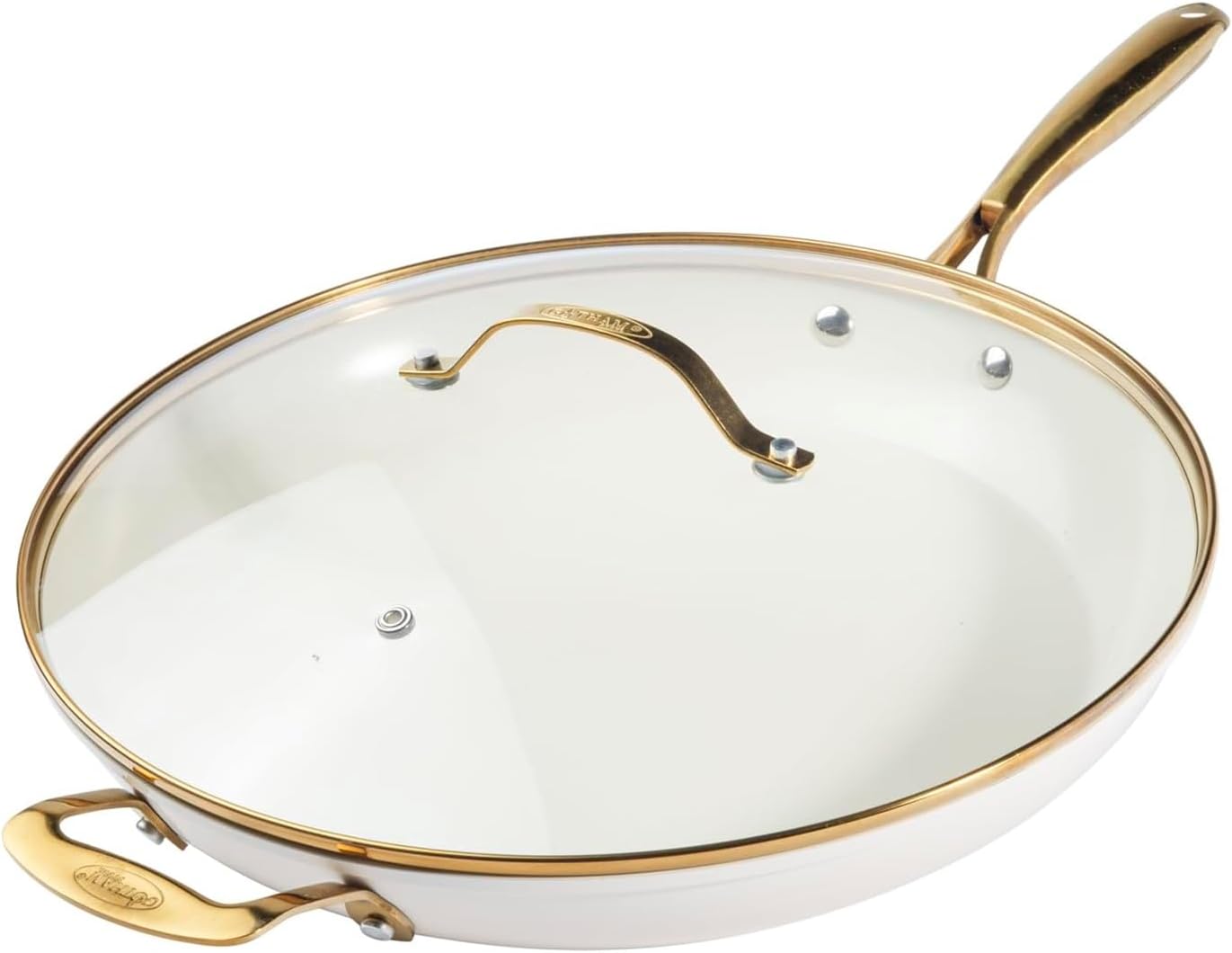 GOTHAM STEEL 14 Inch Non Stick Frying Pans Nonstick Frying Pan, Nonstick Pan with Lid, Cooking Pan, Nonstick Skillet, Non Stick Pan, PFOA Free Ceramic Pan for Cooking, Dishwasher Safe, Cream White