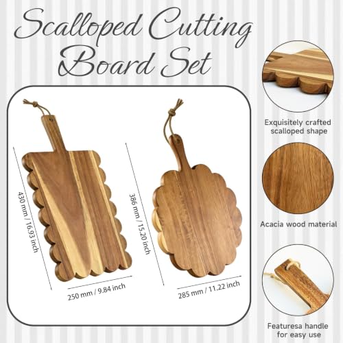 Set de 2 tablas de cortar de madera con mango miniatura 3