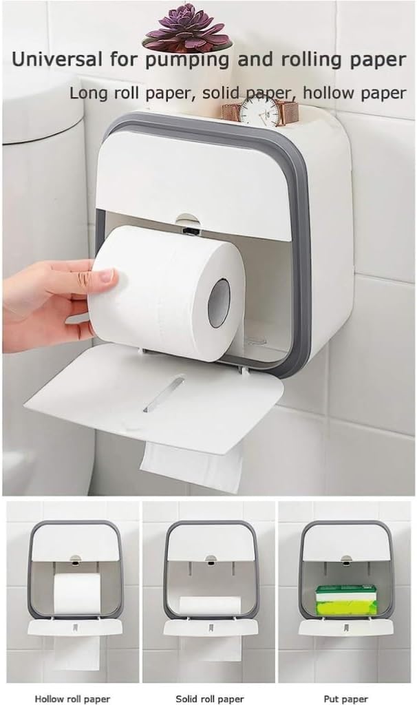 Tissue Box Cover Wall-Mounted Double-Layer Storage Tissue Box Bathroom Kitchen Living Room Tissue Box Double-Layer Punch-Free Tissue Box (Color : A, Size : One Size)