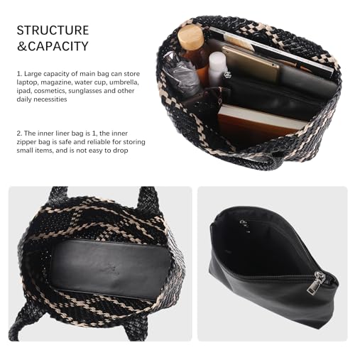 Image of Woven Tote Bag Womens Purse Vegan Leather Shoulder Handbags Fashion Summer Beach Tote Bags Large Travel Totes