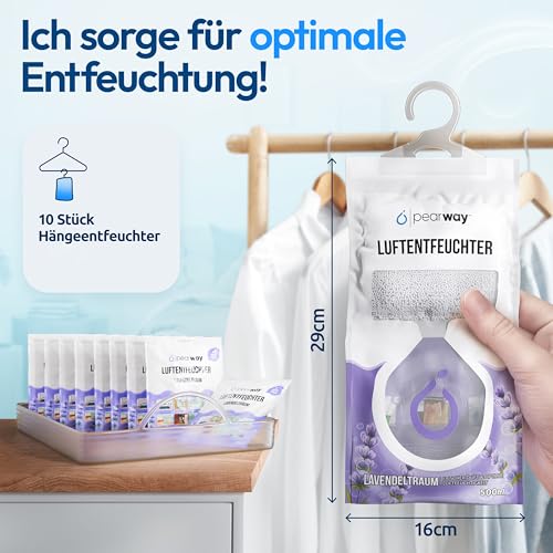 PEARWAY Luftentfeuchter Beutel XL 10x250g I Feuchtigkeitsabsorber I Moisture Absorber I Luftentfeuchter Fenster I Luftentfeuchter Schrank I Entfeuchter Beutel I Luftraumentfeuchter zum Aufhängen