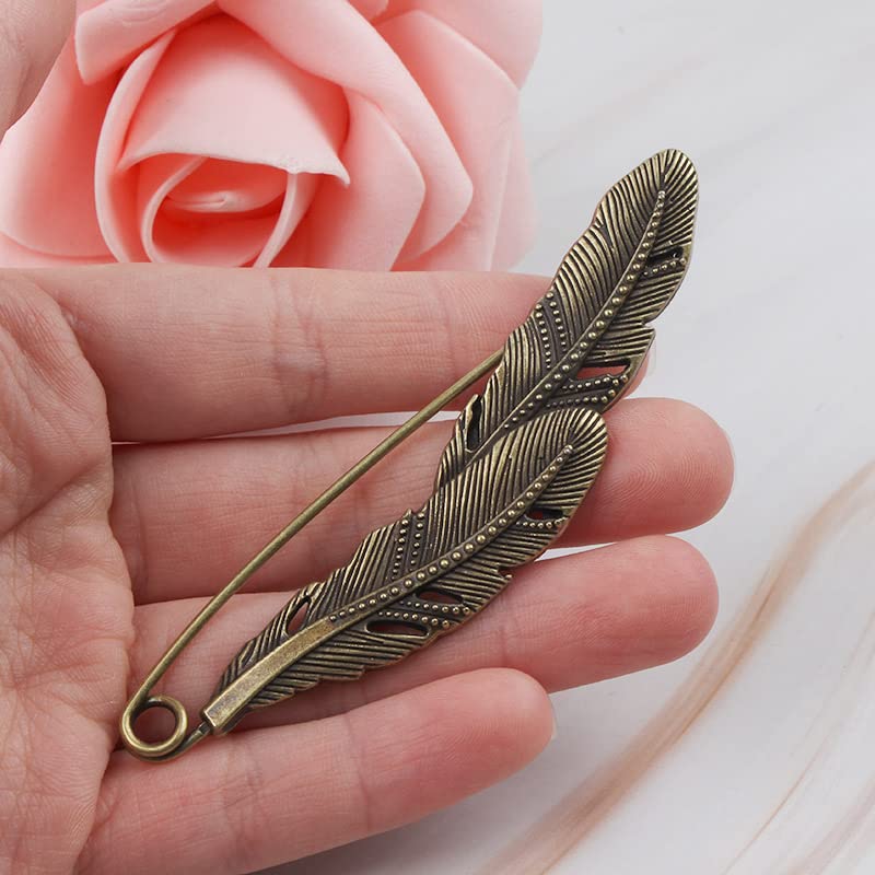 Image of Comimark 2 Pc Antique Silver Large Feather Durable Strong Metal Kilt Scarf Brooch Safety Pin