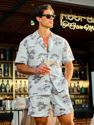 Image of GRECIILOOKS Men's Co Ord Set |Printed Shirt and Shorts Set for Men |Summer Loungewear, Beachwear & Night Suit for Daily Comfort | Nightwear Set for Mens