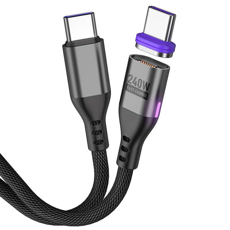 240W Magnetic Charging Cable 180°Rotating USBC to USB C Data Cable Magnetic Phone Fast Charger Cable for Laptop/Tablet/Smart Phone 3.3ft,Black