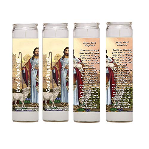 Our Lord Jesus The Good Shepherd Set of Two 2 Four 4 Glass Candles with Prayer (FOUR)