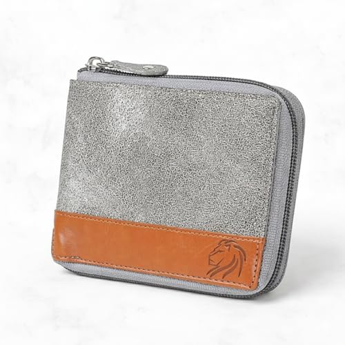 Image of VEMILIO Denim Chain Wallet for Men & Women- Rounded Design with 5 Card Slots | 2 Secret Compartments | 2 Cash Pockets | Zipper Coin Pocket (Grey)