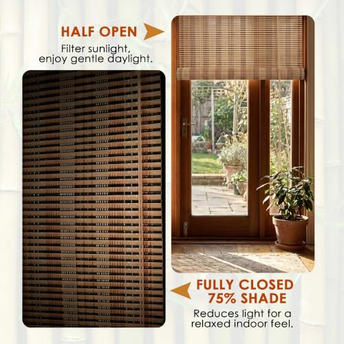 Image of Story@Home Bamboo Blinds for Balcony W 3 ft x H 7 ft | Rope Mechanism Roll Up Down Bamboo Shade for Sunlight Dust Protection Window Chick Blinds for Balcony Restaurant Hotel Dhaba Resort-Beige & Black
