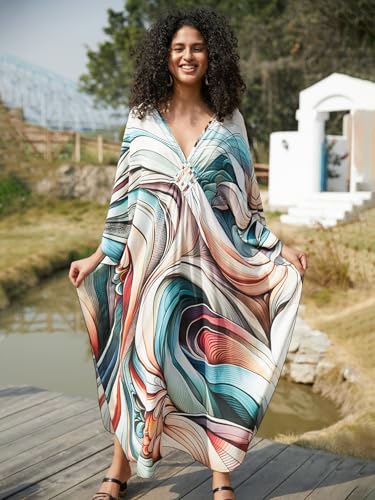 Image of KEYLORTING Plus Size Kaftan Dress Women, African Moo Moo Print Caftan, Batwing Dress, Beach Cover Up for Party and Loungewear