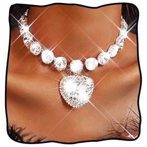 Zoestar Rhinestone Heart Choker Necklace Silver Bling Diamond Jewelry for Women
