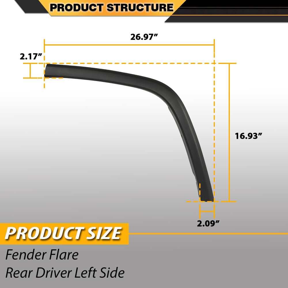 CNNELL Rear Wheel Arch Trim Molding Left Driver Side Fender Flares Compatible with Jeep Grand Cherokee 2011-2021 1MP35RXFAH, CH1790103