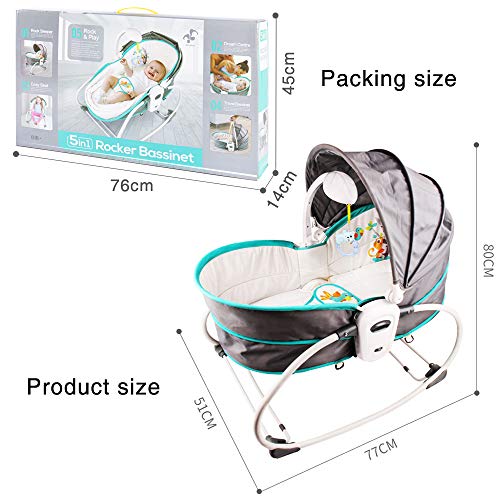 Innotic 5 in 1 Baby Cradle Portable Baby Swing Bassinet for Newborns, Jumpers and Bouncers Baby Chair for Infants, Travel Bassinets for Babies, Baby Bed Toddler Swing Rocking Chair for Nursery.(Green) - Thumbnail 7