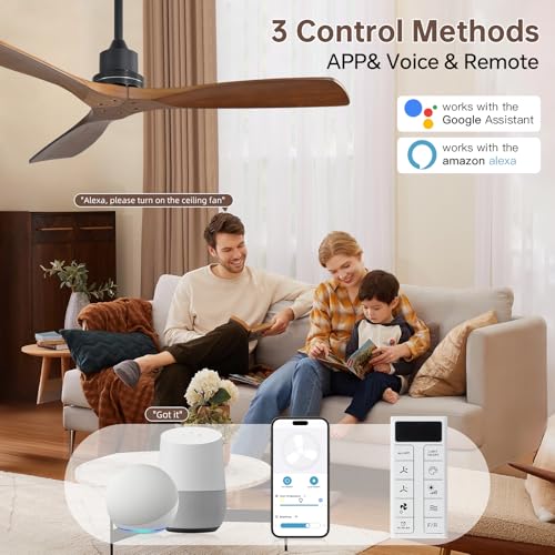 Image of Sofucor Smart Ceiling Fan no Lights, 52 inch Low Profile Ceiling Fans with Remote, Compatible with Alexa /Google /App, 6-Speed Timing Reversible DC Motor for Bedroom Living Room Patio Indoor Outdoor