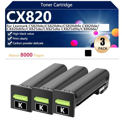 Toner CX820 compatible Lexmark CS820de lot de 3 noir pour éviter les impressions pâles