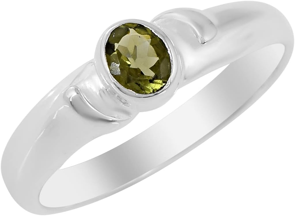 Authnetic Moldavite Oval Statement Ring in 925 Sterling Silver – Faceted Green Meteorite Gemstone Jewelry, Rare Collector Crystal Ring, Handmade Silver Artisan Unisex Cosmic Fashion Jewelry